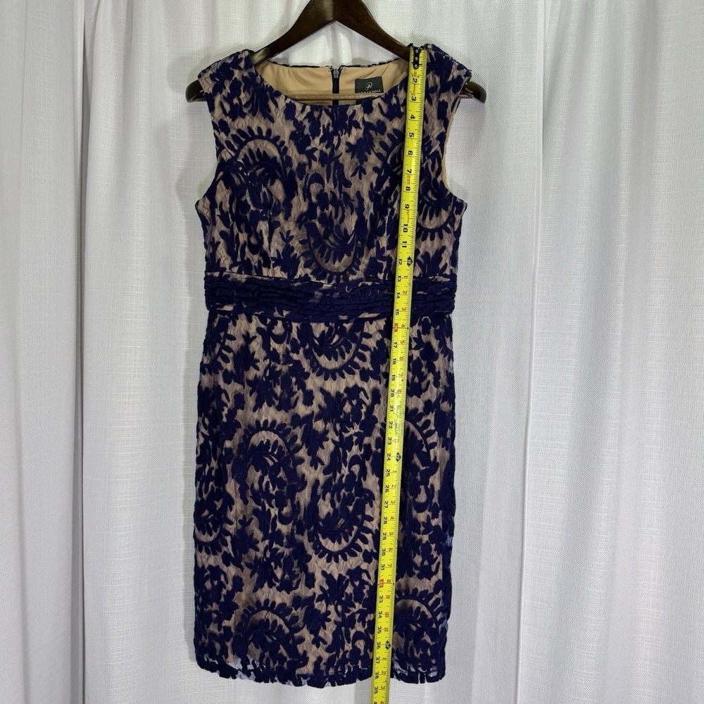 Adrianna Papell Dress Womens 12 Navy Blue Lace Overlay Wedding Cocktail Party - Picture 13 of 16